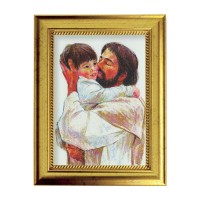 6 3/4" X 8 3/4" Gold Leaf Finish Frame with 5" X 7" Jesus with Child Textured Art