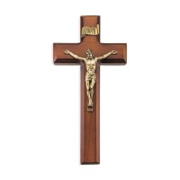 9" Two Tone Wood Cross with Museum Gold Finish Corpus