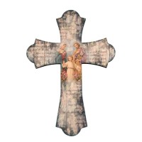 Holy Family 12" Laser Cut Wood Vintage Cross