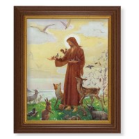10 1/2" x 12 1/2" Walnut Finish Beveled Frame with 8" x 10" Saint Francis Textured Art