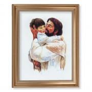 13 1/2" x 16 9/16" Gold Leaf Antique Finished Frame with 11" x 14" Hook: Christ with Child Love Textured Art