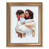 13 1/2" x 16 9/16" Gold Leaf Antique Finished Frame with 11" x 14" Hook: Christ with Child Love Textured Art