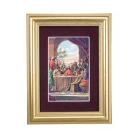 5 1/4" x 6 3/4" Gold Leaf Frame-Burgundy Matte with a 2 1/2" x 3 3/4" The Last Supper Print 5 1/4" x 6 3/4" Gold Leaf Frame-Burgundy Matte with a 2 1/2" x 3 3/4" The Last Supper Print
