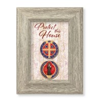 6 1/2" x 8 1/2" Grey Weathered Frame with Saint Benedict - Home Blessing Artwork on Wood Plaque