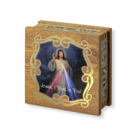 3" x 3" Natural Wood Divine Mercy Square Rosary Box