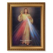 15 1/2" x 19 1/2" Antique Gold Leaf Beveled Frame with Bead Inlay and 12" x 16" Divine Mercy Textured Art