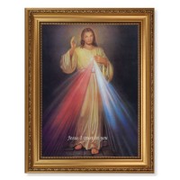 15 1/2" x 19 1/2" Antique Gold Leaf Beveled Frame with Bead Inlay and 12" x 16" Divine Mercy Textured Art