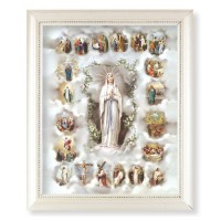 9 1/2" x 11 1/2" White Pearlescent Frame with an 8" x 10" Mysteries of the Rosary Print