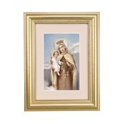 5 1/4" x 6 3/4" Gold Leaf Frame-Cream Matte with a 2 1/2" x 3 3/4" Our Lady of Mount Carmel Print