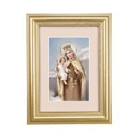 5 1/4" x 6 3/4" Gold Leaf Frame-Cream Matte with a 2 1/2" x 3 3/4" Our Lady of Mount Carmel Print 5 1/4" x 6 3/4" Gold Leaf Frame-Cream Matte with a 2 1/2" x 3 3/4" Our Lady of Mount Carmel Print