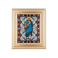 10 1/4" x 12 1/4" Satin Gold Frame with an 8" X 10" Good Shepherd Liturgical Glass Art
