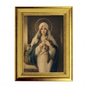 6 3/4" X 8 3/4" Gold Leaf Finish Frame with 5" X 7" Madonna of the Sacred Coat Textured Art
