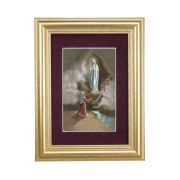 5 1/4" x 6 3/4" Gold Leaf Frame-Burgundy Matte with a 2 1/2" x 3 3/4" Our Lady of Lourdes Print