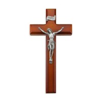 10" Two Tone Wood Cross with a Fine Pewter Corpus