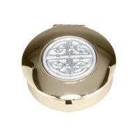 1 1/2" in Diameter and 1/2" Deep 24kt Gold Plated "Celtic Knot" Pyx. Holds 6 to 9 Hosts 1 1/2" in Diameter and 1/2" Deep 24kt Gold Plated "Celtic Knot" Pyx. Holds 6 to 9 Hosts