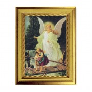 6 3/4" X 8 3/4" Gold Leaf Finish Frame with 5" X 7" Guardian Angel Textured Art