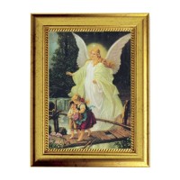 6 3/4" X 8 3/4" Gold Leaf Finish Frame with 5" X 7" Guardian Angel Textured Art