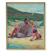 11" x 14" Gold Plaque Frame with a Hook: Jesus on the Beach with Children Print
