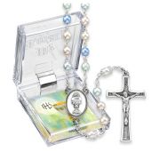 5mm Multicolor Pearlized Glass Bead Rosary with Chalice Centerpiece and Italian Crucifix, Boxed