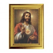 6 3/4" X 8 3/4" Gold Leaf Finish Frame with 5" X 7" La Fuente: Sacred Heart of Jesus Textured Art