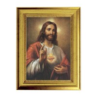 6 3/4" X 8 3/4" Gold Leaf Finish Frame with 5" X 7" La Fuente: Sacred Heart of Jesus Textured Art