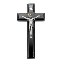 9" Black Cross with Antique Silver Tone Italian Corpus