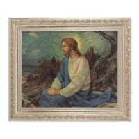 10" x 12" Ornate Silver Frame with a Meditation in the Garden Print