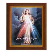 10 1/2" x 12 1/2" Walnut Finish Beveled Frame with 8" x 10" Divine Mercy Textured Art