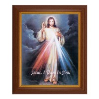 10 1/2" x 12 1/2" Walnut Finish Beveled Frame with 8" x 10" Divine Mercy Textured Art
