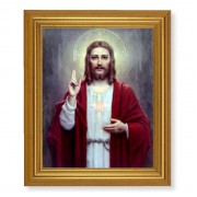 10" x 12" Gold Leaf Finish Beveled Frame with 8" x 10" Sacred Heart of Jesus Textured Art