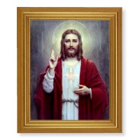 10" x 12" Gold Leaf Finish Beveled Frame with 8" x 10" Sacred Heart of Jesus Textured Art