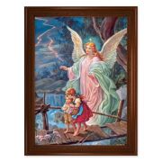 23.5" x 31" Walnut Finished Beveled Frame with 19" x 27" Guardian Angel Textured Art