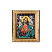 8 1/4" x 10 1/4" Gold Ornate Frame with a 6" x 8" Sacred Heart Jesus Textured Glass Artwork