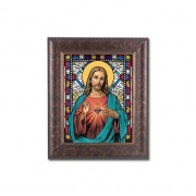 11 1/4" x 13 1/4" Art Deco Frame with an 8" x 10" Sacred Heart of Jesus Liturgical Glass Art