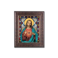 11 1/4" x 13 1/4" Art Deco Frame with an 8" x 10" Sacred Heart of Jesus Liturgical Glass Art