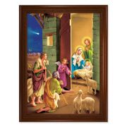 23.5" x 31" Walnut Finished Beveled Frame with 19" x 27" Nativity Scene Textured Art
