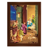 23.5" x 31" Walnut Finished Beveled Frame with 19" x 27" Nativity Scene Textured Art