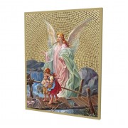 8" x 10" Gold Foil Mosaic Plaque of The Guardian Angel Crossing The Bridge.