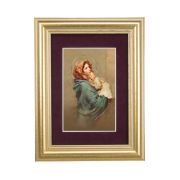 5 1/4" x 6 3/4" Gold Leaf Frame-Burgundy Matte with a 2 1/2" x 3 3/4" Madonna of the Street Print