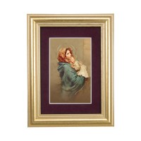 5 1/4" x 6 3/4" Gold Leaf Frame-Burgundy Matte with a 2 1/2" x 3 3/4" Madonna of the Street Print