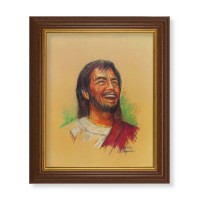 10 1/2" x 12 1/2" Walnut Finish Beveled Frame with 8" x 10" Laughing Jesus Textured Art