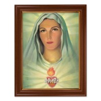 15 1/2" x 19 1/2" Walnut Finish Frame with Gold Accent and a 12" x 16" Immaculate Heart of Mary Textured Art