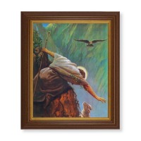 10 1/2" x 12 1/2" Walnut Finish Beveled Frame with 8" x 10" The Lost Sheep Textured Art