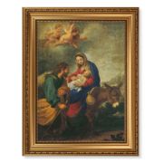 15 1/2" x 19 1/2" Antique Gold Leaf Beveled Frame with Bead Inlay and 12" x 16" Flight into Egypt Textured Art
