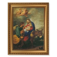 15 1/2" x 19 1/2" Antique Gold Leaf Beveled Frame with Bead Inlay and 12" x 16" Flight into Egypt Textured Art