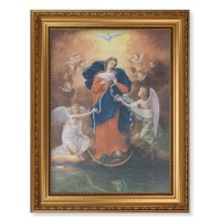 15 1/2" x 19 1/2" Antique Gold Leaf Beveled Frame with Bead Inlay and 12" x 16" Our Lady Untier of Knots Canvas Artwork
