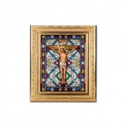 8 1/4" x 10 1/4" Gold Ornate Frame with a 6" x 8" Crucifixion Textured Glass Artwork