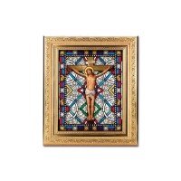 8 1/4" x 10 1/4" Gold Ornate Frame with a 6" x 8" Crucifixion Textured Glass Artwork