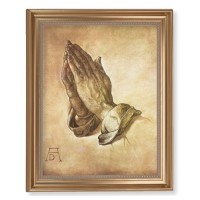 13 1/2" x 16 9/16" Gold Leaf Antique Finished Frame with 11" x 14" Praying Hands Textured Art