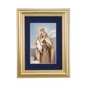 5 1/4" x 6 3/4" Gold Leaf Frame-Navy Blue Matte with a 2 1/2" x 3 3/4" Our Lady of Mount Carmel Print